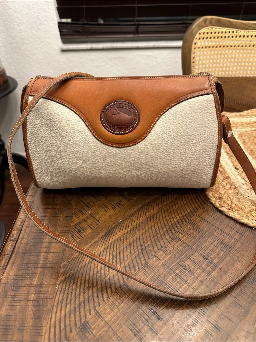 Dooney & Bourke Cream and Tan Leather Crossbody Bag - Picture 11 of 14